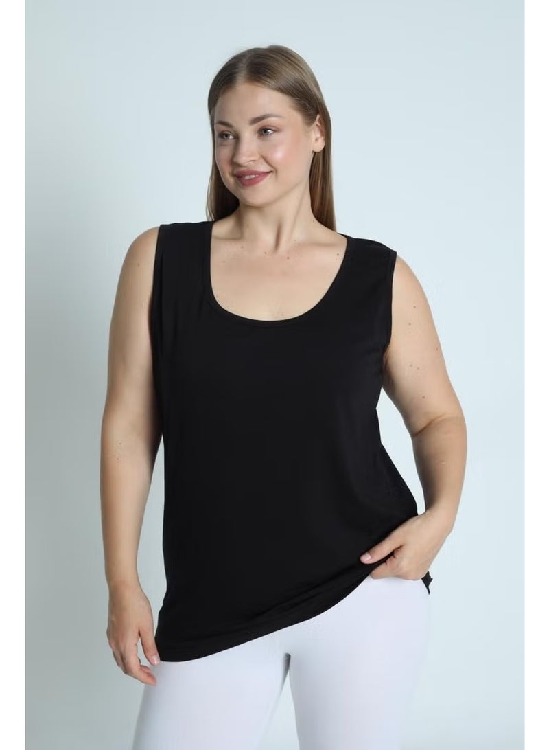 Arma Yıldız Women's Plus Size Thick Strap Sleeveless Cotton Lycra Undershirt - Black - Image 3