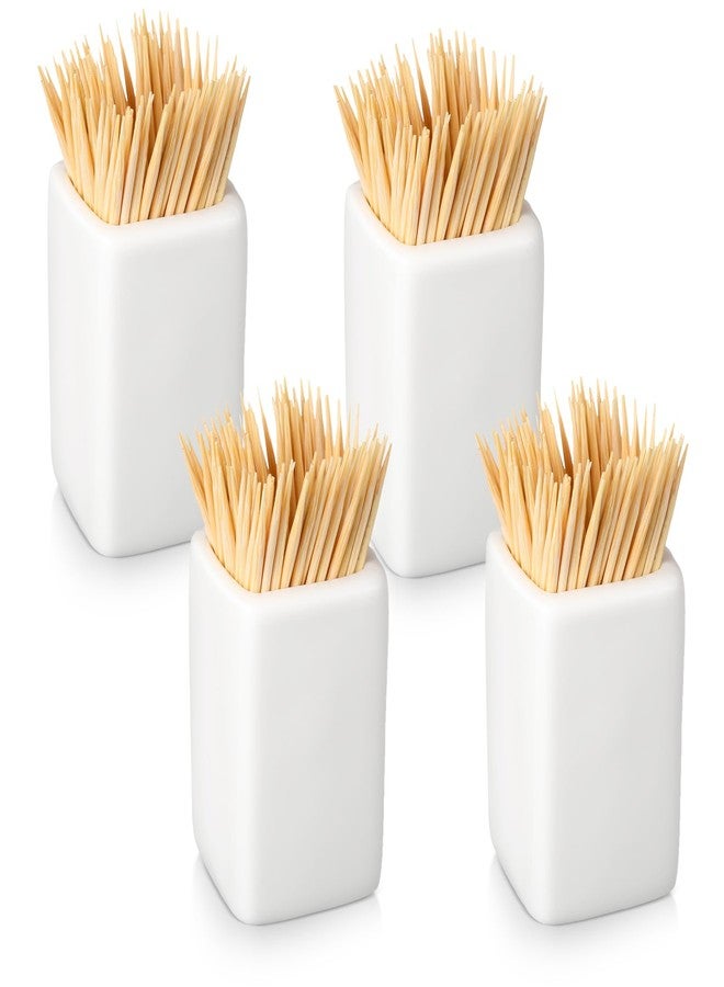 Mimorou 4 Pcs White Ceramic Toothpick Holder Simple Ceramic Toothpick Dispenser Container for Home Kitchen Charcuterie Board, Easy to Clean - Image 1