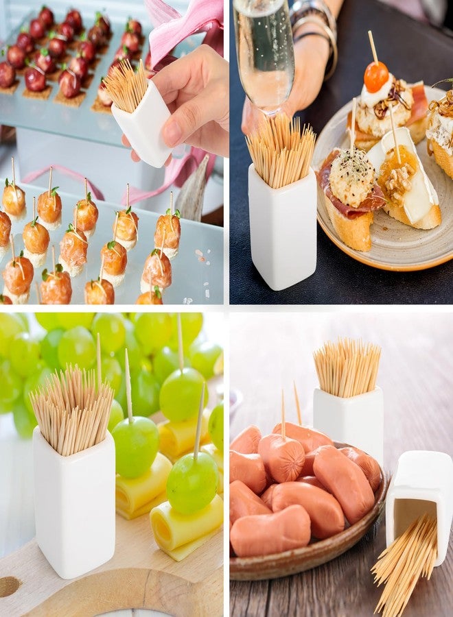 Mimorou 4 Pcs White Ceramic Toothpick Holder Simple Ceramic Toothpick Dispenser Container for Home Kitchen Charcuterie Board, Easy to Clean - Image 4