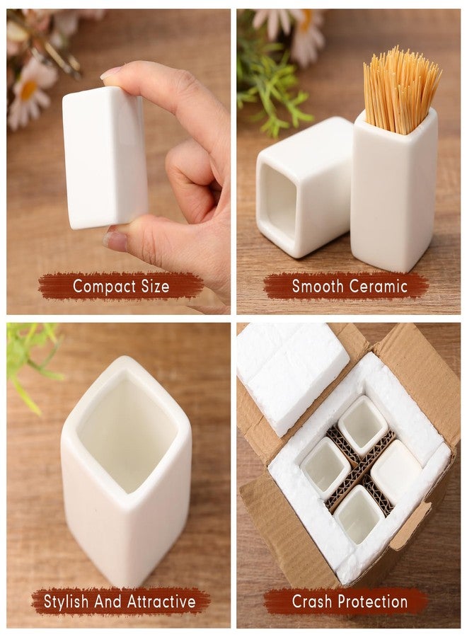 Mimorou 4 Pcs White Ceramic Toothpick Holder Simple Ceramic Toothpick Dispenser Container for Home Kitchen Charcuterie Board, Easy to Clean - Image 2