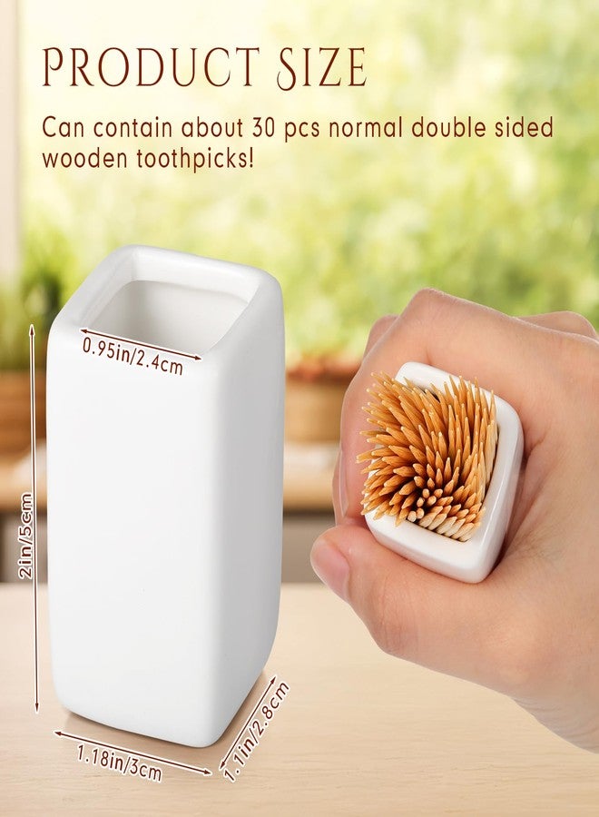 Mimorou 4 Pcs White Ceramic Toothpick Holder Simple Ceramic Toothpick Dispenser Container for Home Kitchen Charcuterie Board, Easy to Clean - Image 3
