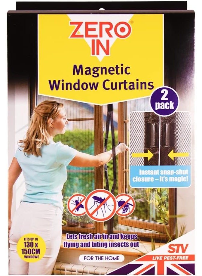 زيرو إن ستائر مغناطيسية للنوافذ مضادة للحشرات، عبوة مزدوجة، 130 × 150 سم - Image 1