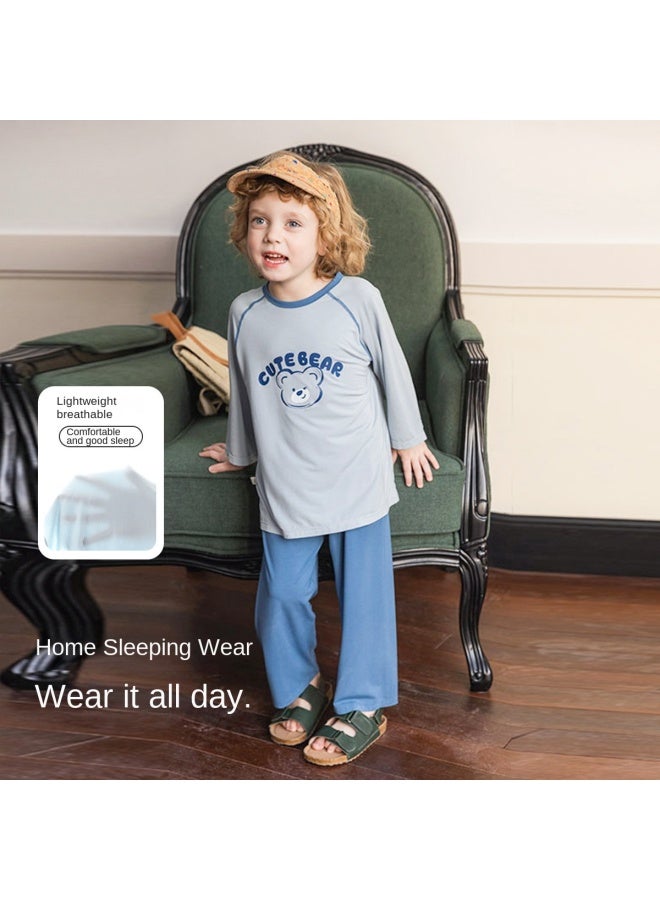 Top melon Early Autumn New Boys' Pajama Set, Long Sleeve Outfit, Soft And Lightweight, Non-restrictive, Mid To Large Kids' Loungewear For Indoor And Outdoor Wear - Image 2