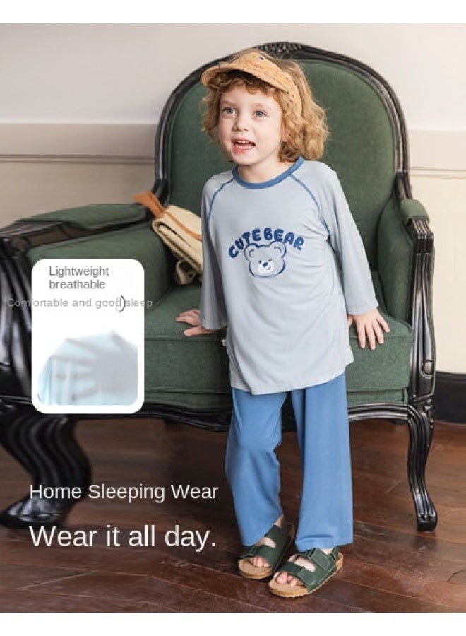 Top melon Early Autumn New Boys' Pajama Set, Long Sleeve Outfit, Soft And Lightweight, Non-restrictive, Mid To Large Kids' Loungewear For Indoor And Outdoor Wear - Image 1