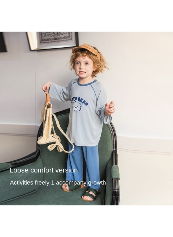 Top melon Early Autumn New Boys' Pajama Set, Long Sleeve Outfit, Soft And Lightweight, Non-restrictive, Mid To Large Kids' Loungewear For Indoor And Outdoor Wear - Image 3