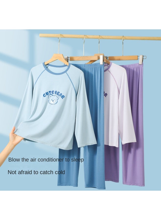 Top melon Early Autumn New Boys' Pajama Set, Long Sleeve Outfit, Soft And Lightweight, Non-restrictive, Mid To Large Kids' Loungewear For Indoor And Outdoor Wear - Image 4