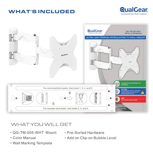 QualGear Qg-TM-005-WHT 23-Inch to 42-Inch Premium Quality Contemporary Style Ultra Low Profile Full Motion Wall Mount Led TVs, White [UL Listed] - Image 2