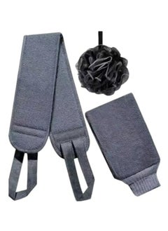 Oasisgalore Shower Exfoliating Back Scrub Set - Includes Long Handle Back Scrubber, Exfoliating Gloves, Loofah Sponge, and Bath Sponge in Grey.  - Image 1