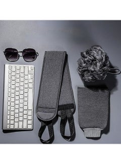 Oasisgalore Shower Exfoliating Back Scrub Set - Includes Long Handle Back Scrubber, Exfoliating Gloves, Loofah Sponge, and Bath Sponge in Grey.  - Image 2