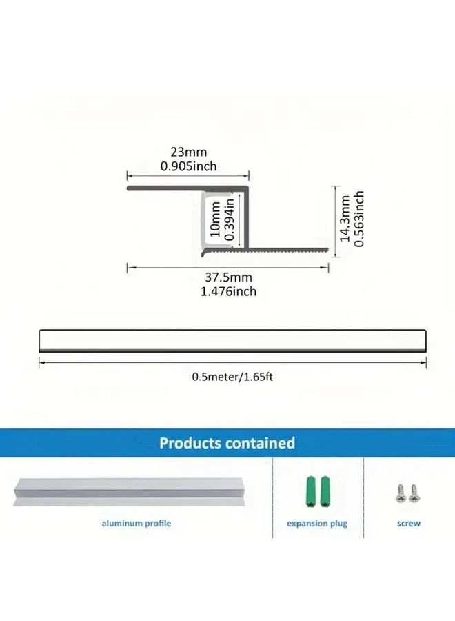 قناة إضاءة LED من الألومنيوم الأبيض 6 قطع 0.5 متر لكل قطعة سهلة التركيب للسقف والأرفف - Image 3
