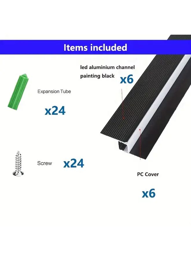 قناة إضاءة LED من الألومنيوم الأبيض 6 قطع 0.5 متر لكل قطعة سهلة التركيب للسقف والأرفف - Image 2