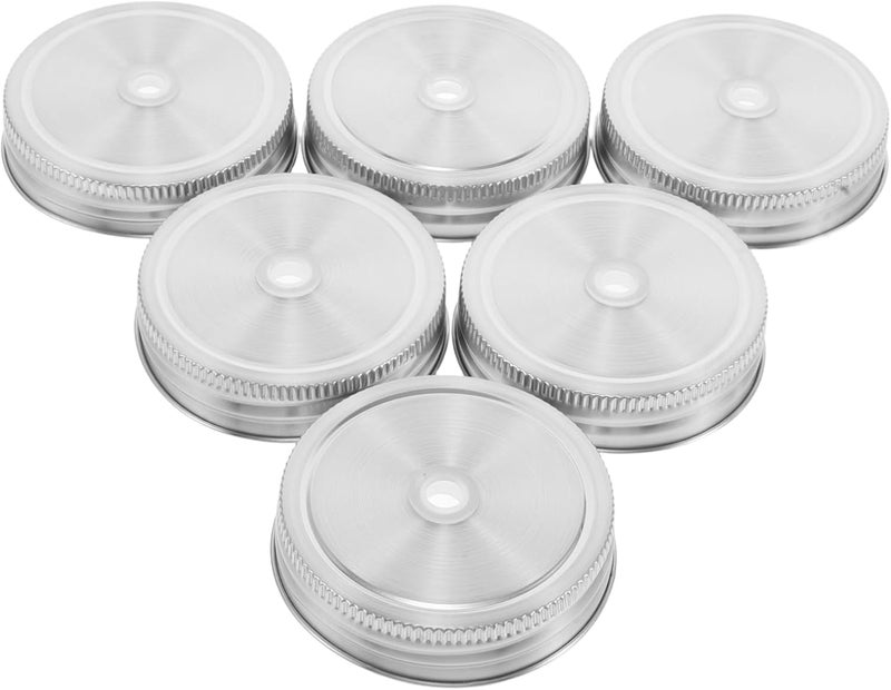 6pcs Mason Jar Lids with Straw Hole, 70mm Tinplate Wide Mouth Replacement Caps, Leak-proof Drink Lids for Regular Mouth Mason Jars, Reusable Canning and Beverage Covers - Image 1