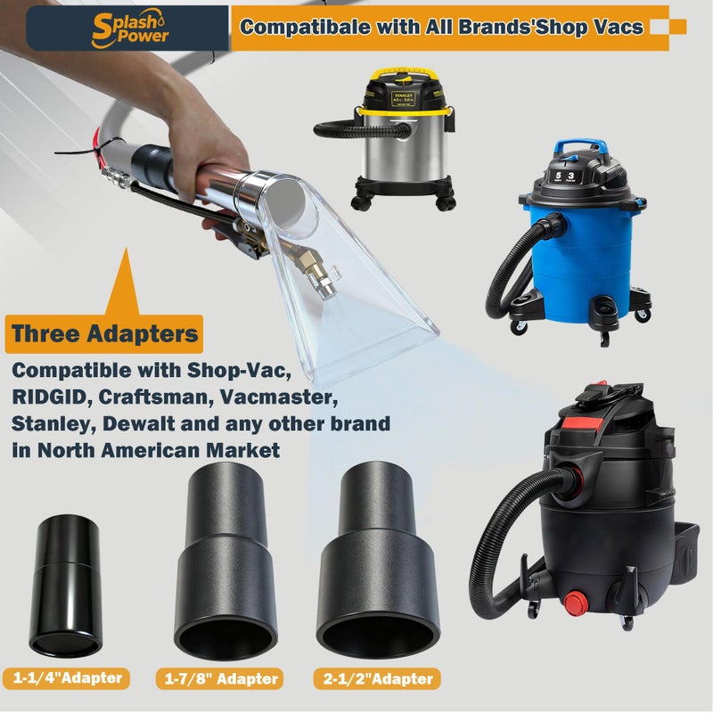 SplashPower Universal Fit Any Brandâ€˜s Shop Vac Extractor Hose Kit Better Attachment Wet/Dry Vacuum Adapters for Carpet Cleaning Upholstery & Auto Car Detailing - Image 4
