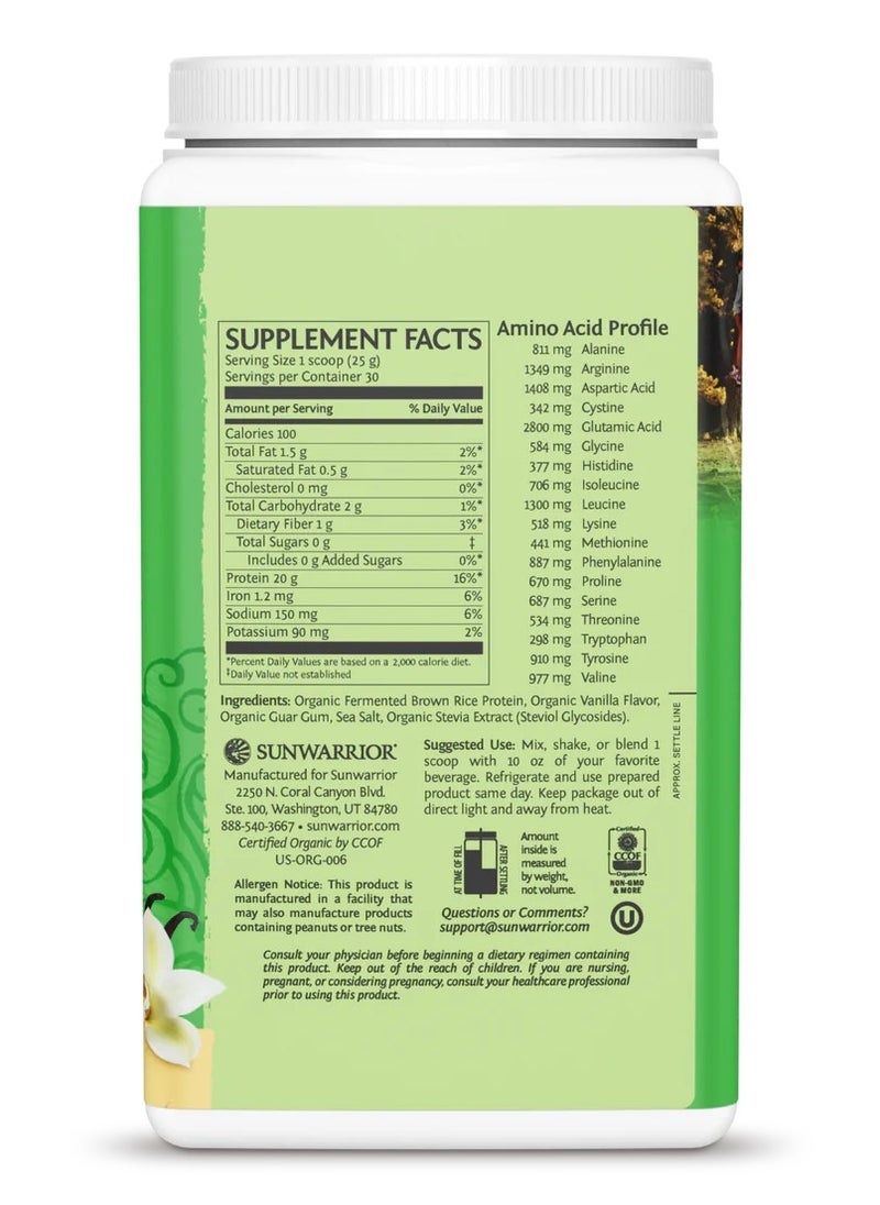 Sunwarrior Sunwarrior Classic Vanilla Protein Powder – Plant-Based, Organic, 750g  - Image 2