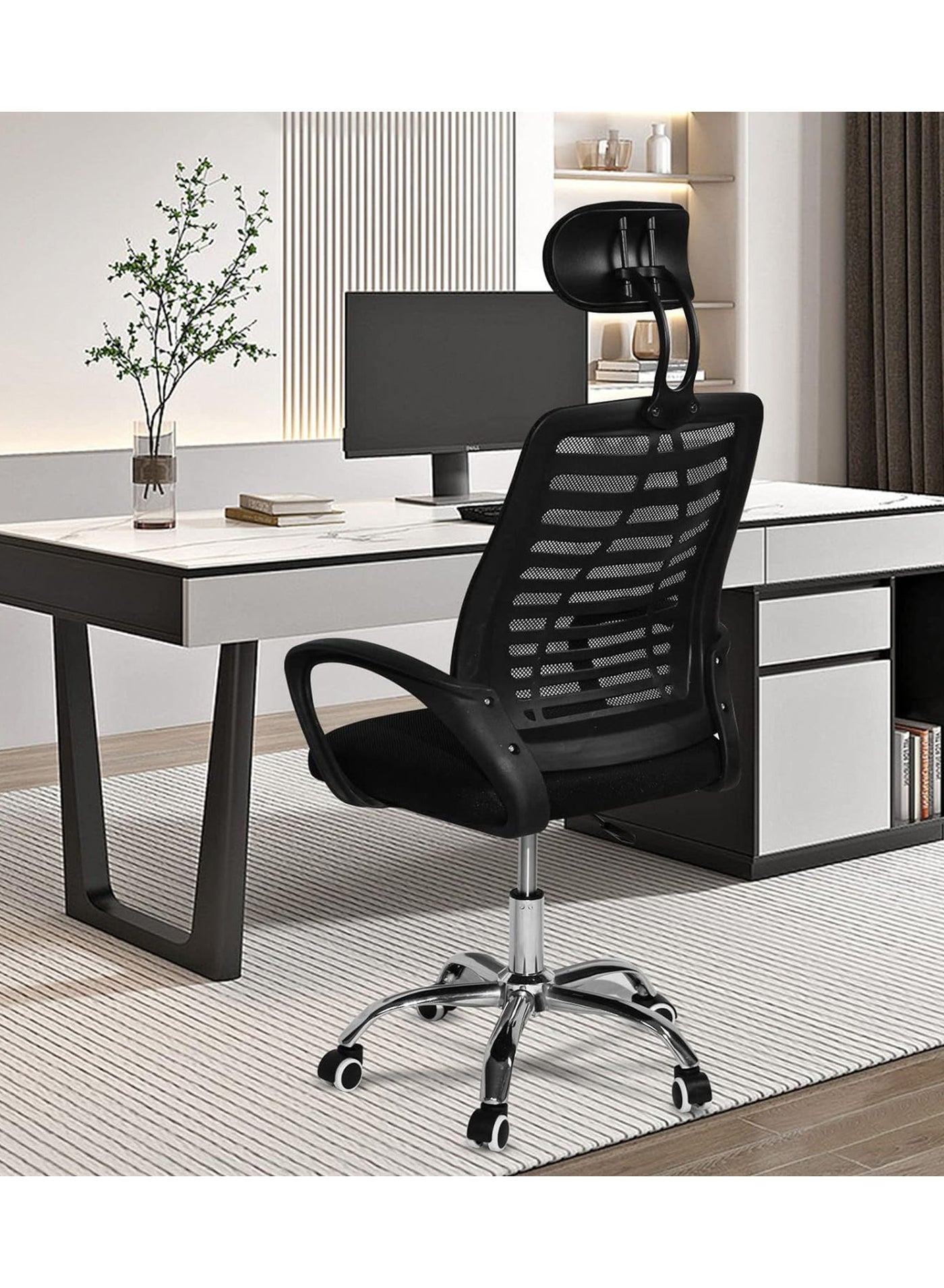 Office Chair Desk Chair Comfort Home Office Computer Chair Ergonomic Height Adjustable Mesh Desk with Lumbar Support Backrest Black