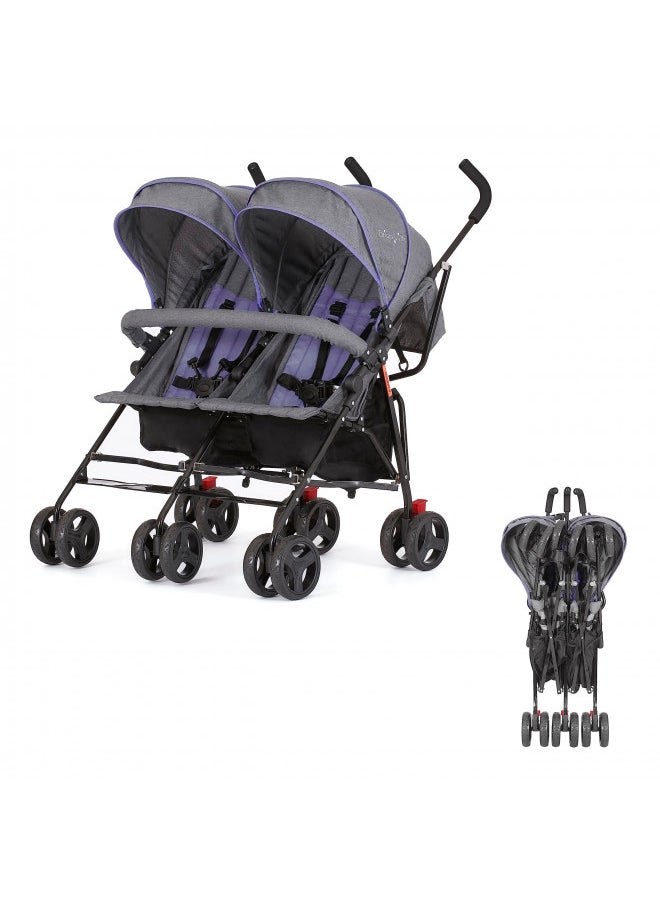 Dream On Me Volgo Twin Umbrella Stroller In Purple, Lightweight Double Stroller For Infant & Toddler, Compact Easy Fold, Large Storage Basket, Large And Adjustable Canopy  - Image 1