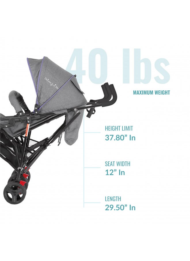 Dream On Me Volgo Twin Umbrella Stroller In Purple, Lightweight Double Stroller For Infant & Toddler, Compact Easy Fold, Large Storage Basket, Large And Adjustable Canopy  - Image 3