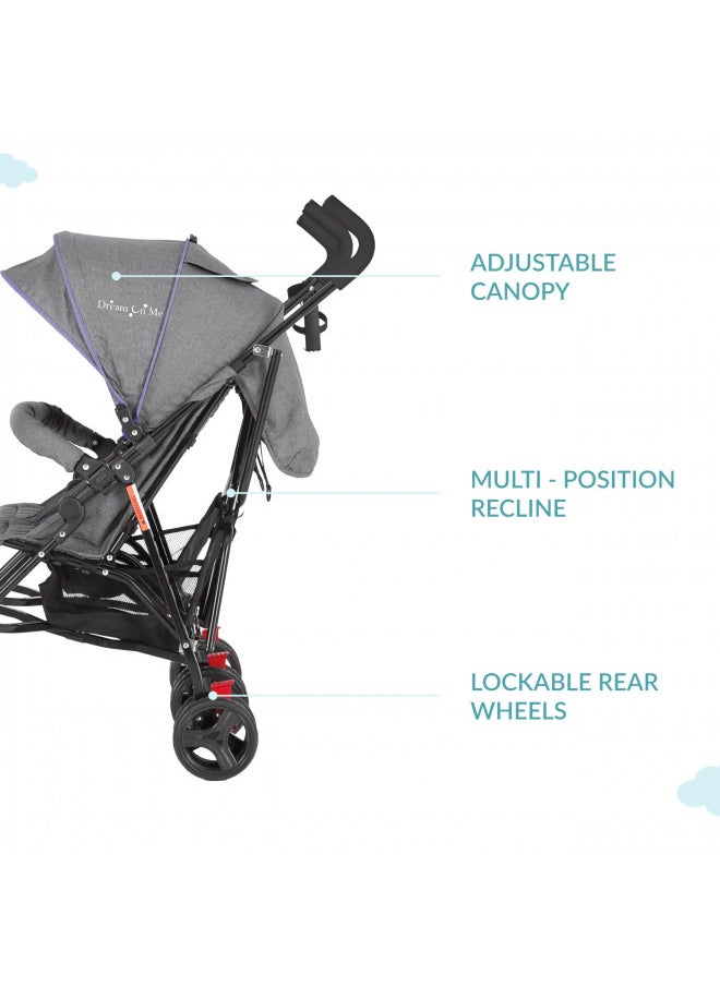 Dream On Me Volgo Twin Umbrella Stroller In Purple, Lightweight Double Stroller For Infant & Toddler, Compact Easy Fold, Large Storage Basket, Large And Adjustable Canopy  - Image 5