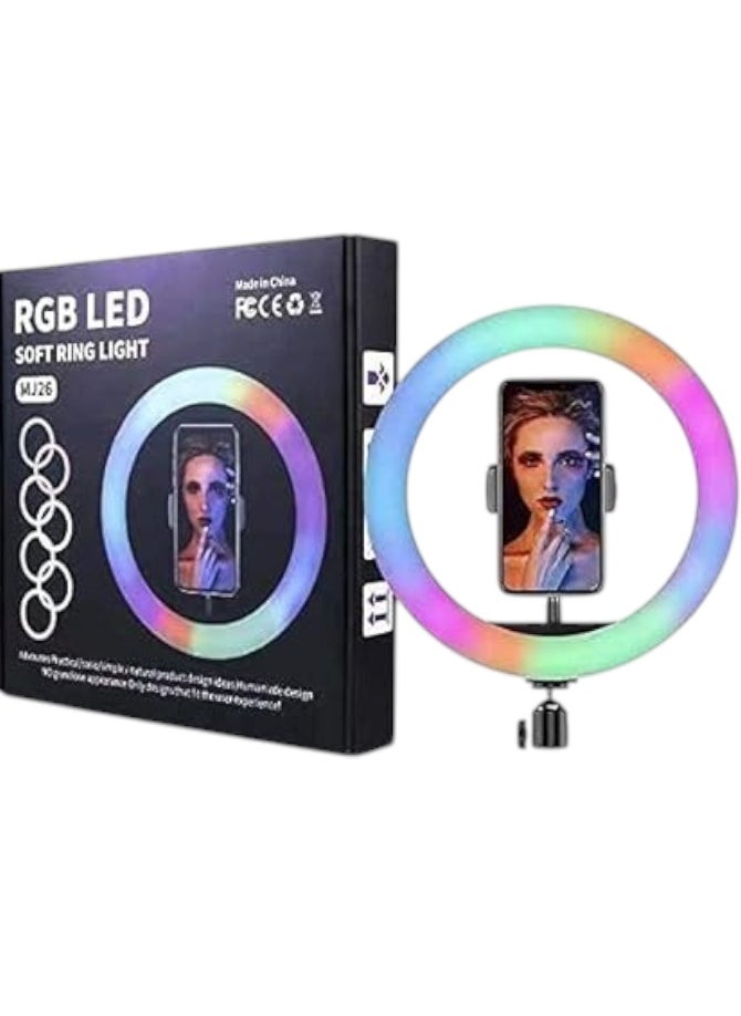باس تيك - إضاءة حلقية LED ناعمة RGB كاملة MJ26، إضاءة حلقية LED ناعمة لسطح المكتب، مقاس 12 بوصة، 16 لون RGB مع حامل ثلاثي صغير، مناسبة لـ YouTube | جلسات تصوير | بث مباشر | مكياج، متوافقة مع جميع هواتف وكاميرات iOS/Android. - Image 1