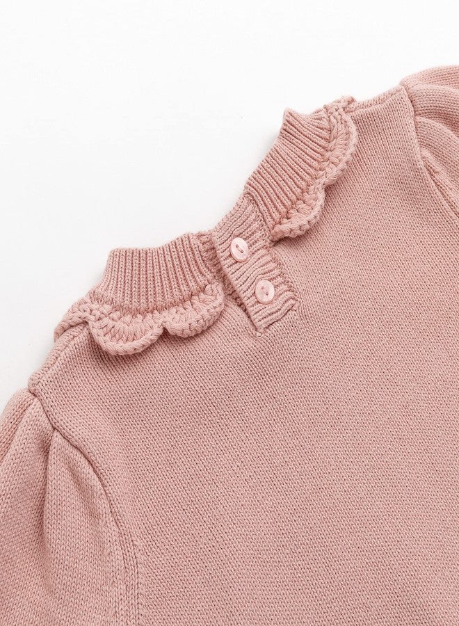 Curipeer Toddler Girls Knit Sweater Long Sleeve Crewneck Solid Pullover Knit Tops A-Pink - Image 4