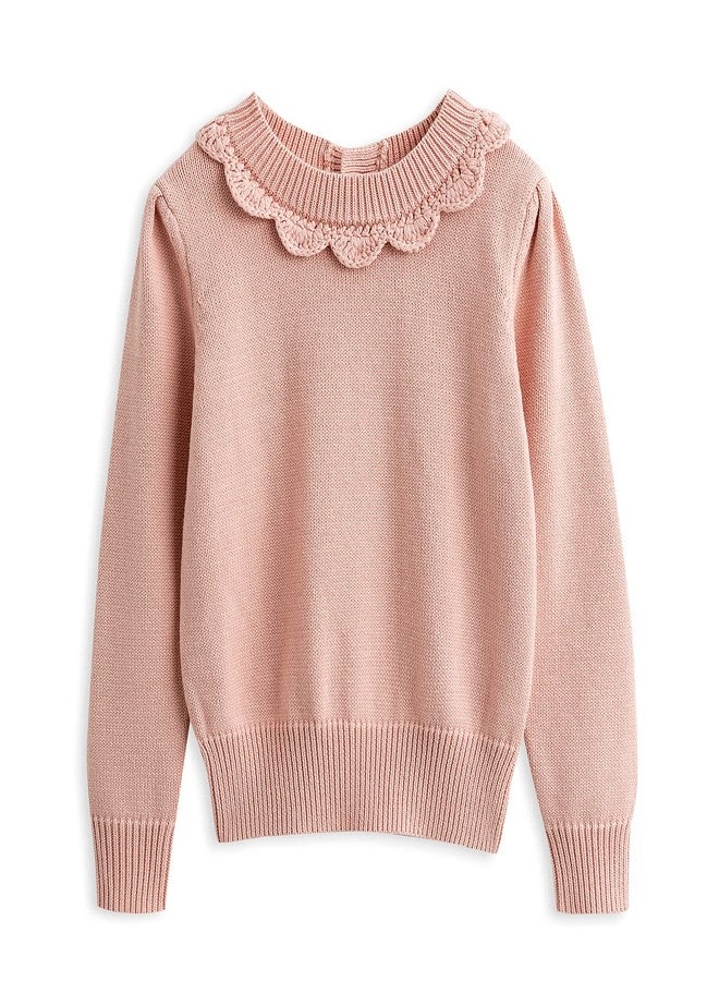 Curipeer Toddler Girls Knit Sweater Long Sleeve Crewneck Solid Pullover Knit Tops A-Pink - Image 1