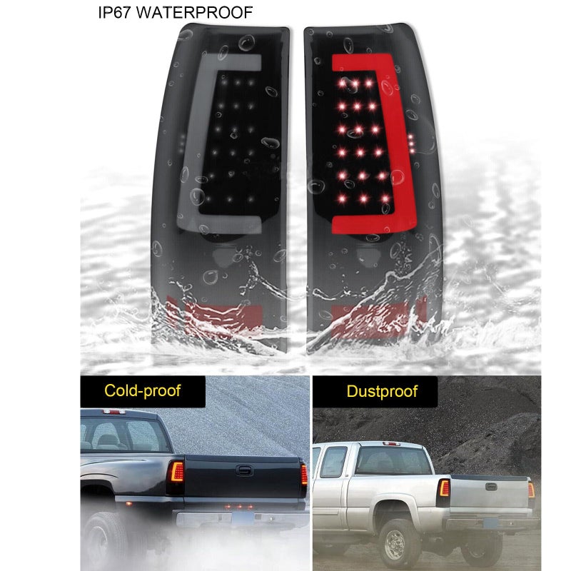 MOCW Updated LED Tail Light Assembly for 2003 2004 2005 2006 Chevy Silverado 1500 2500 3500 GMC Sierra 1500 2500HD 3500,Smoke Black LED Rear Brake Lamps,Driver & Passenger Side - Image 2