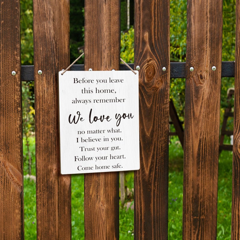 FUGWN Before You Leave This Home Always Remember We Love You Sign Hanging Wooden Signs 8x10, We Love You Wall Sign Decor, Entryway Wall Decor, Inspirational Motivational - Image 5