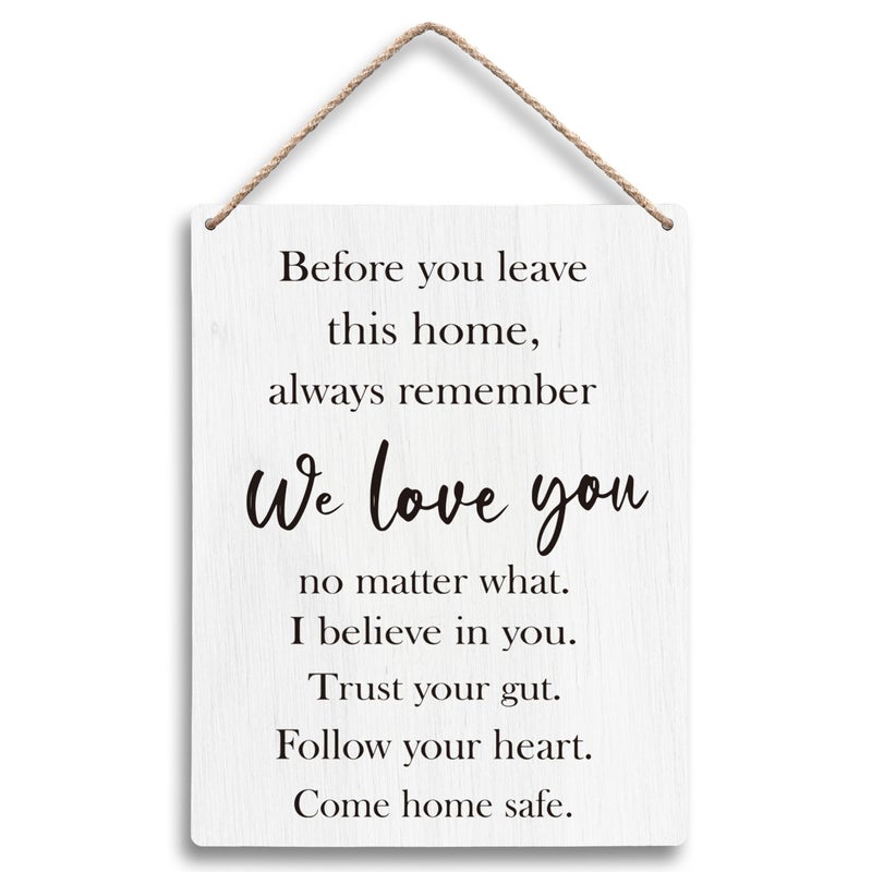 FUGWN Before You Leave This Home Always Remember We Love You Sign Hanging Wooden Signs 8x10, We Love You Wall Sign Decor, Entryway Wall Decor, Inspirational Motivational - Image 1