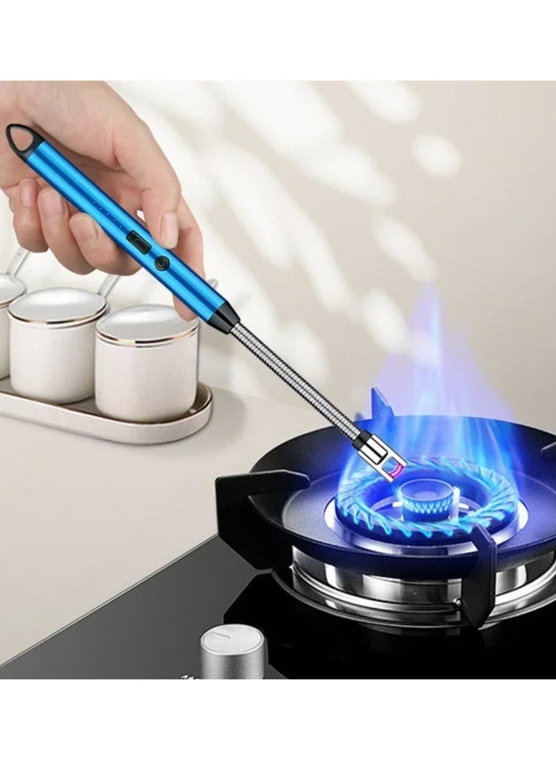 Yuwell Electric BBQ Lighter 360 Degree Windproof Flameless Flexible Neck Long USB Type-C Rechargeable Electric Candle Arc Lighter With LED Battery Display Blue  - Image 4
