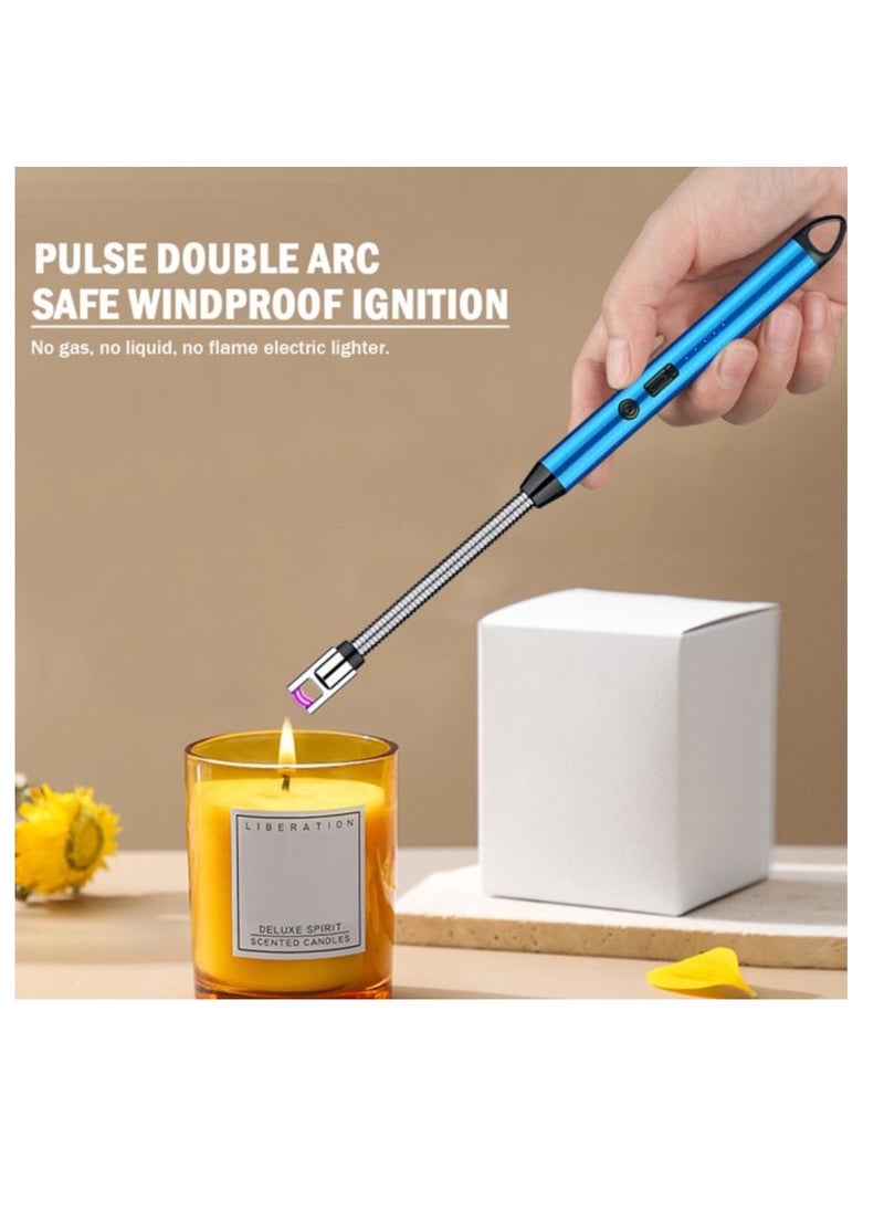 Yuwell Electric BBQ Lighter 360 Degree Windproof Flameless Flexible Neck Long USB Type-C Rechargeable Electric Candle Arc Lighter With LED Battery Display Blue  - Image 5