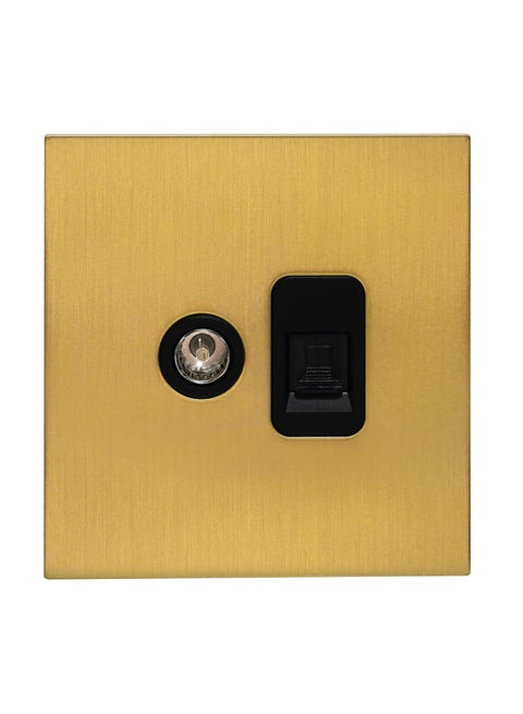 TV + Computer Socket – Stainless Steel Panel , Fire-Resistant , 3-Year Warranty , RJ45/CAT6 Network and TV Connection (Brushed Natural Brass)