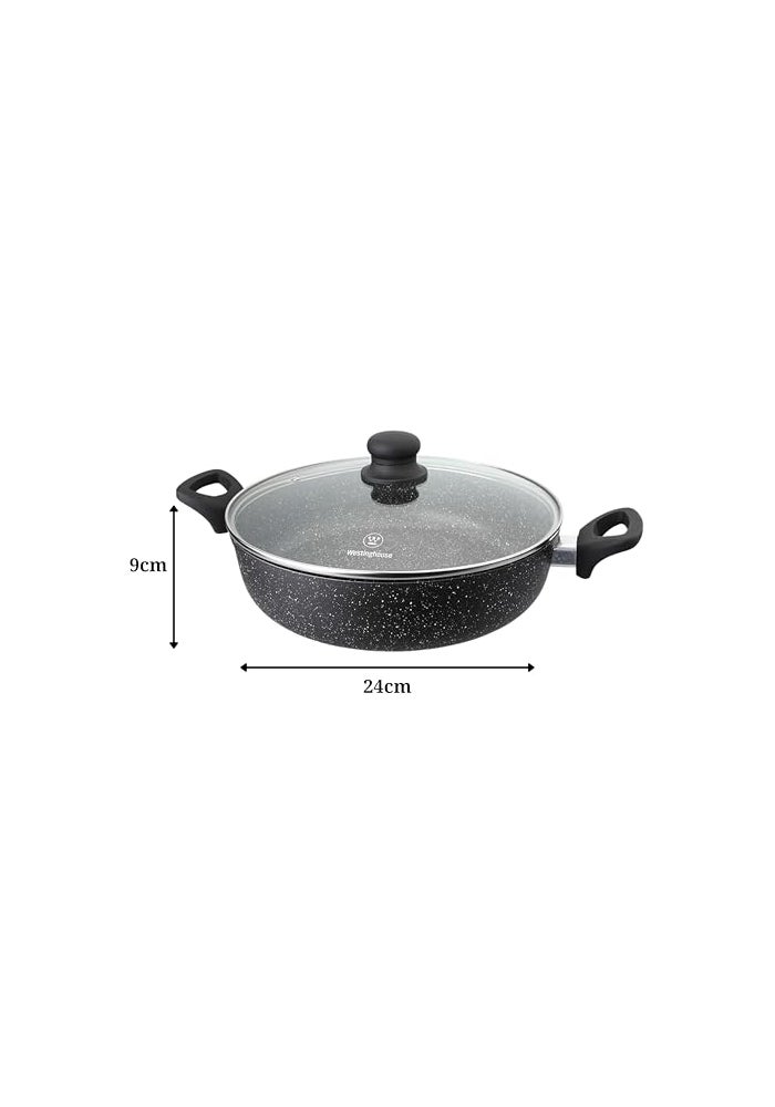Westinghouse طاجن ويستينغهاوس الأمريكي المنخفض مع غطاء 24 سم - ألمنيوم مضغوط، رخام أسود، أواني طهي خفيفة الوزن للطهي الصحي، أواني طهي غير لاصقة، متينة وسهلة التنظيف - Image 4