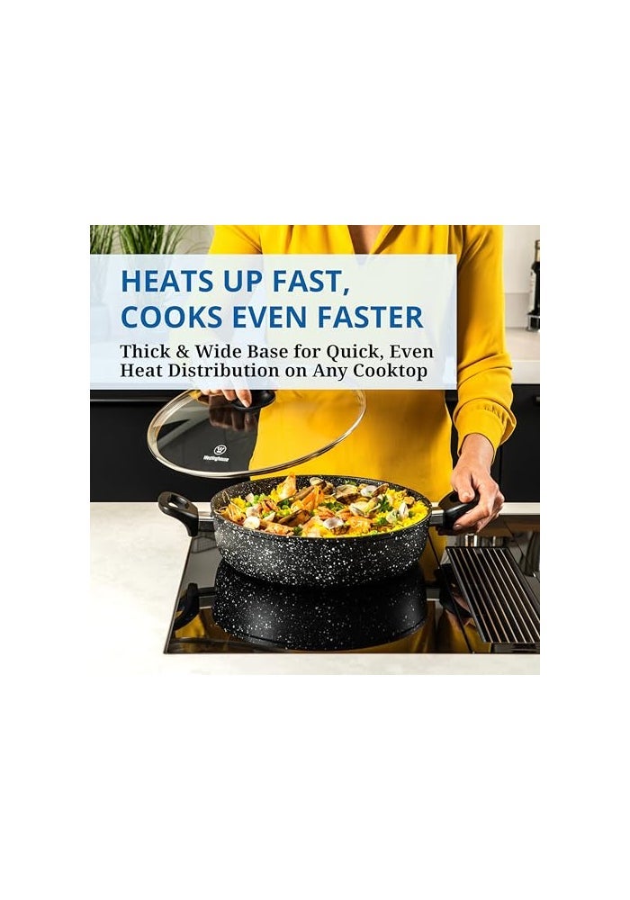Westinghouse طاجن ويستينغهاوس الأمريكي المنخفض مع غطاء 24 سم - ألمنيوم مضغوط، رخام أسود، أواني طهي خفيفة الوزن للطهي الصحي، أواني طهي غير لاصقة، متينة وسهلة التنظيف - Image 5
