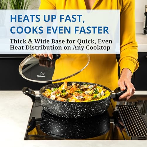 Westinghouse طاجن ويستينغهاوس الأمريكي المنخفض مع غطاء 24 سم - ألمنيوم مضغوط، رخام أسود، أواني طهي خفيفة الوزن للطهي الصحي، أواني طهي غير لاصقة، متينة وسهلة التنظيف - Image 5