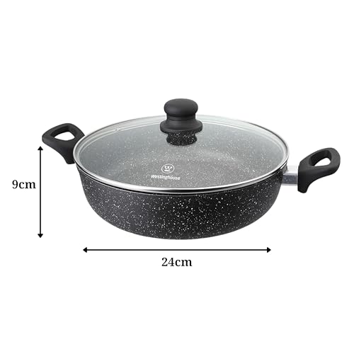 Westinghouse طاجن ويستينغهاوس الأمريكي المنخفض مع غطاء 24 سم - ألمنيوم مضغوط، رخام أسود، أواني طهي خفيفة الوزن للطهي الصحي، أواني طهي غير لاصقة، متينة وسهلة التنظيف - Image 4