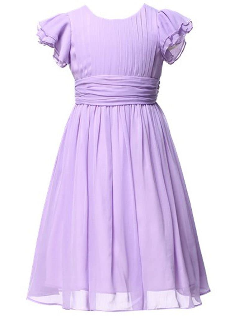 Happy Rose Flower Girls Dresses Junior Bridesmaids Little Girls Elegant Ruffle Chiffon Tea Length, Lavender, 12 - Image 1
