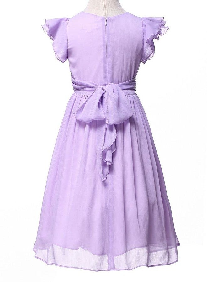 Happy Rose Flower Girls Dresses Junior Bridesmaids Little Girls Elegant Ruffle Chiffon Tea Length, Lavender, 12 - Image 4