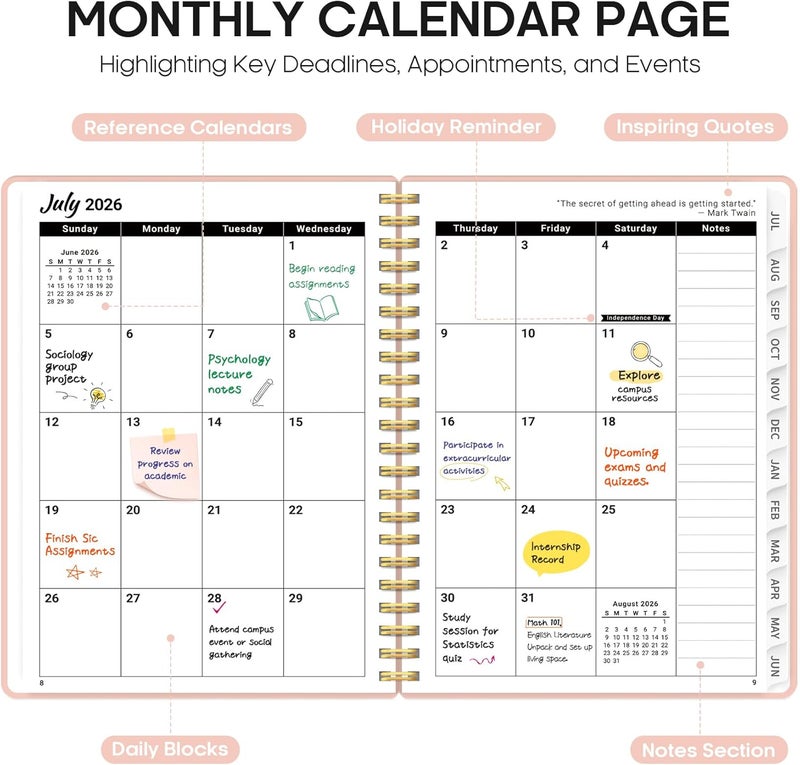 Taja Planner 2026-2027, Weekly and Monthly Calendar Academic Planner for Women, July 2026 - June 2027, Spiral Bound School Planning Tool, Perfect for Teacher, Student, Women & Men, A4 (8.5" x 11"), Pink - Image 2