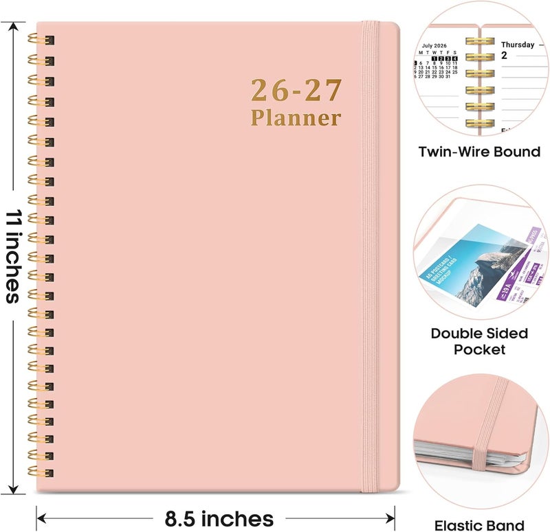 Taja Planner 2026-2027, Weekly and Monthly Calendar Academic Planner for Women, July 2026 - June 2027, Spiral Bound School Planning Tool, Perfect for Teacher, Student, Women & Men, A4 (8.5" x 11"), Pink - Image 4