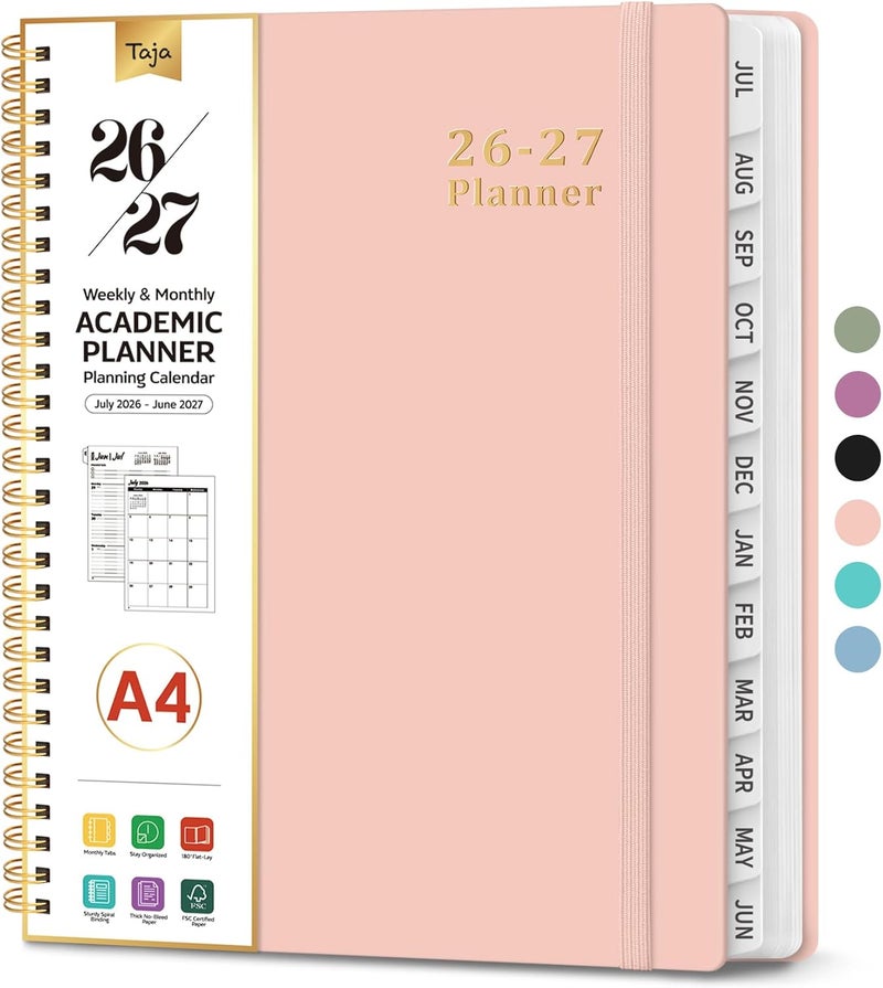 Taja Planner 2026-2027, Weekly and Monthly Calendar Academic Planner for Women, July 2026 - June 2027, Spiral Bound School Planning Tool, Perfect for Teacher, Student, Women & Men, A4 (8.5" x 11"), Pink - Image 1