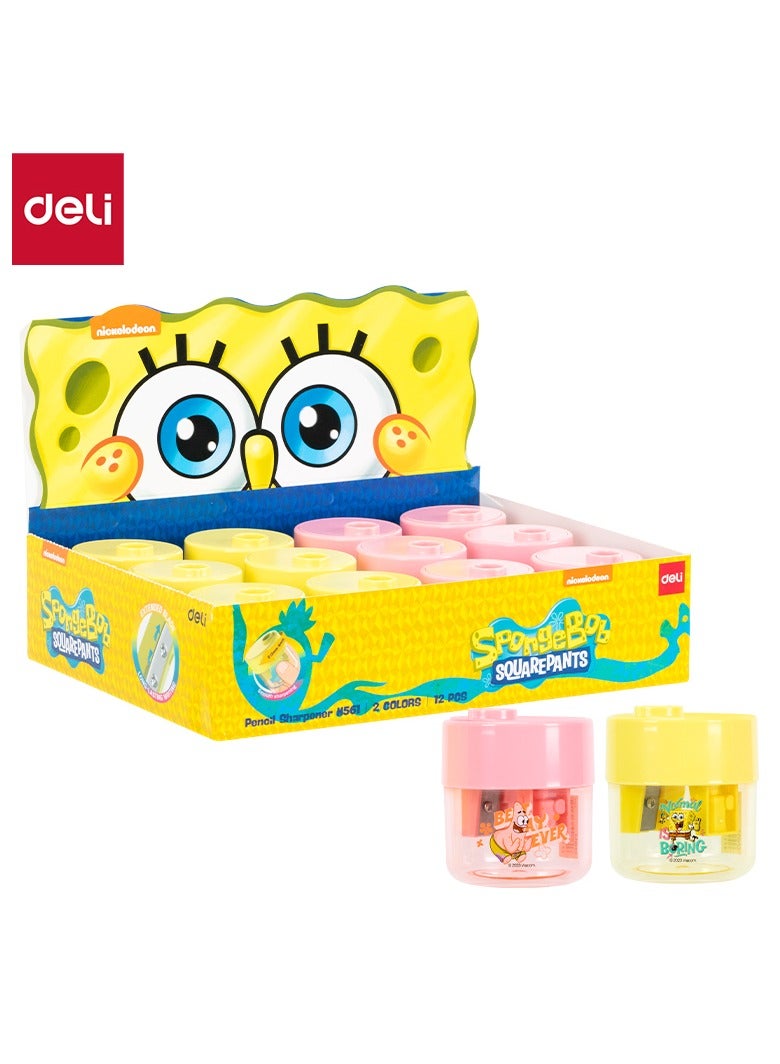 ديلي مبراة أقلام سبونج بوب EH561 – مثالية للاستخدام المدرسي، 12 قطعة، باللونين الوردي والأصفر - Image 1
