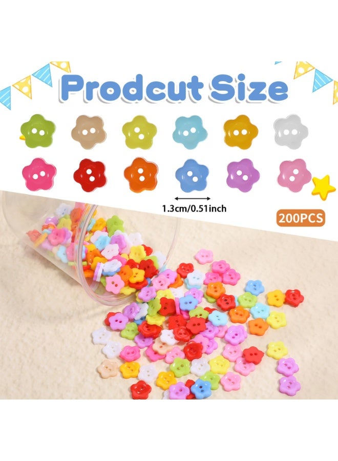 200Pcs Flower Shaped Two-Hole Sewing Buttons, Colorful Craft Replacement Buttons for Clothing, DIY Projects, Scrapbook & Gift Decoration - Image 2