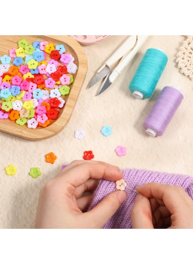 200Pcs Flower Shaped Two-Hole Sewing Buttons, Colorful Craft Replacement Buttons for Clothing, DIY Projects, Scrapbook & Gift Decoration - Image 3