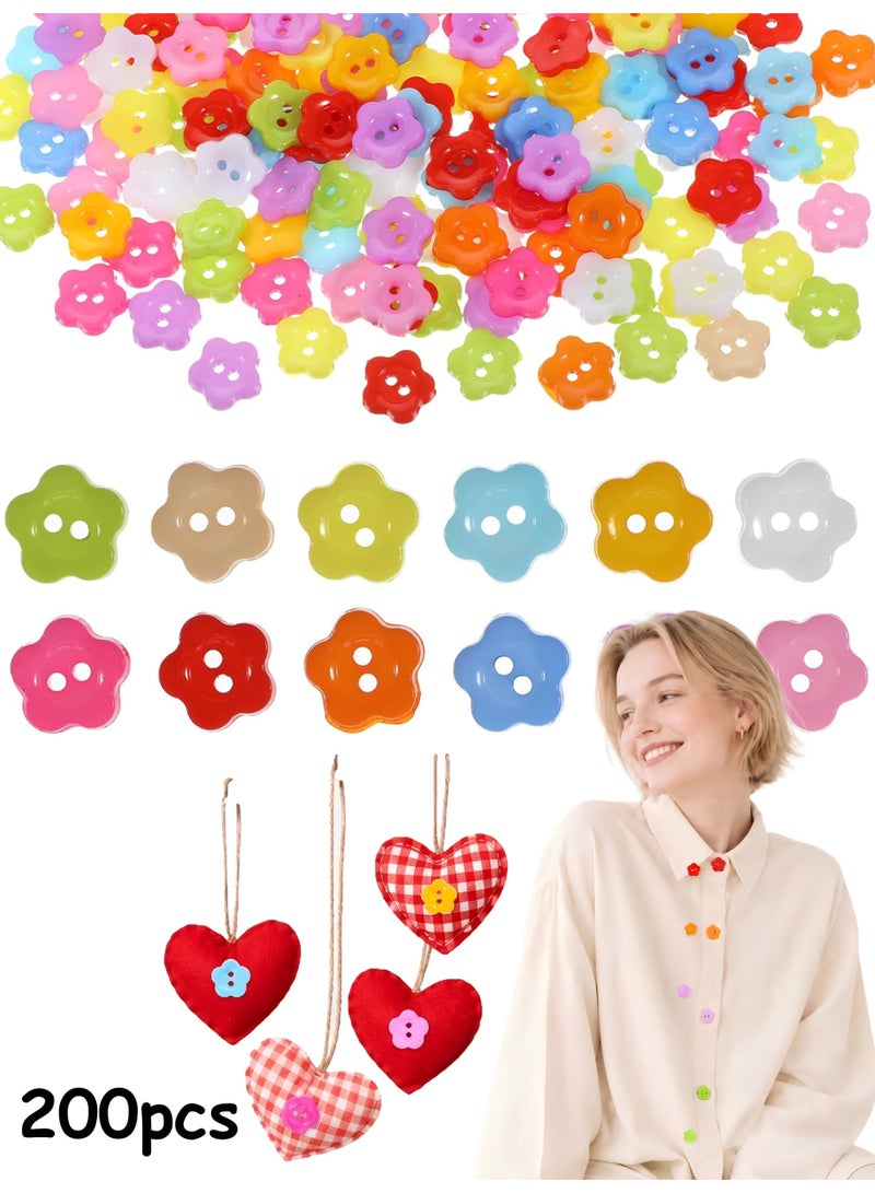 200Pcs Flower Shaped Two-Hole Sewing Buttons, Colorful Craft Replacement Buttons for Clothing, DIY Projects, Scrapbook & Gift Decoration - Image 1
