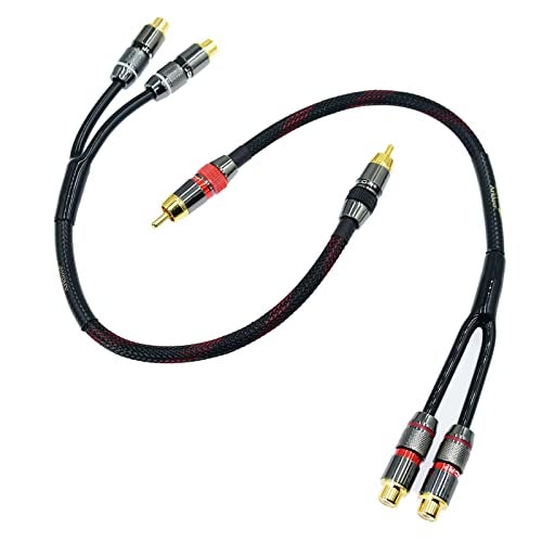 Arklove 1ft Shielded RCA Splitter Subwoofer Stereo Audio Video Cable 1 Male to 2 Female Dual Speaker Y Adapter Connector Extension Cord 24k Gold Plated(2 Pack) - Image 4