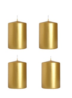 Lukadah Premium Quality Unscented Metallic Gold Pillar Candles - Long Burning Hours, Decorative, SPA - Dripless Clean Burning Dinner Candle | Dripless Decorative Candles for Wedding, Party, Birthday & Home Decor | Set of 4  - Image 1