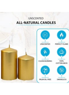 Lukadah Premium Quality Unscented Metallic Gold Pillar Candles - Long Burning Hours, Decorative, SPA - Dripless Clean Burning Dinner Candle | Dripless Decorative Candles for Wedding, Party, Birthday & Home Decor | Set of 4  - Image 2