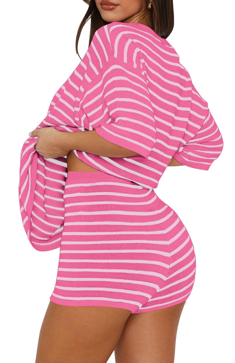 Yousify Two Piece Sets for Women Summer Casual Color Block Matching Lounge Sets Trendy Pink S - Image 4