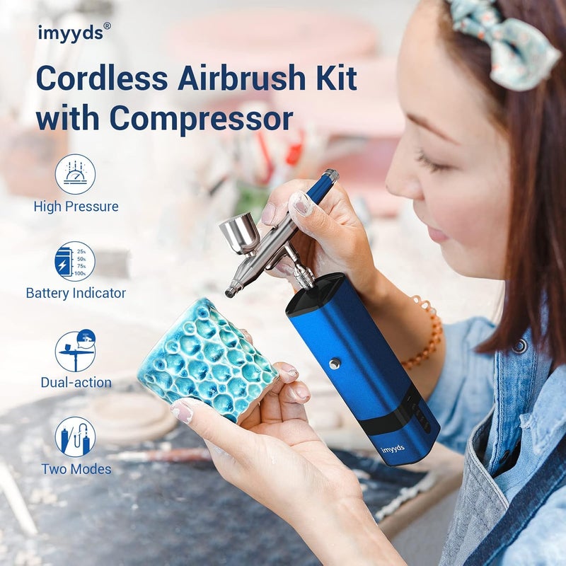 imyyds Airbrush Kit with Compressor, 32 PSI High Pressure Cordless Airbrush Gun, Portable Dual Action Airbrush Compressor Set, Handheld Mini Rechargeable Air Brushes for Painting, Model, Nail, Makeup - Image 2