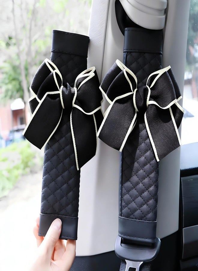 ZigiHos Cute Bow Leather Car Seat Belt Cover Pads 2 Packs & 4 Packs Soft Seat Belt Cover for Shoulder Pad Neck Cushion Protector Car Accessories Universal Seat Belt Cover (Black,2) - Image 1